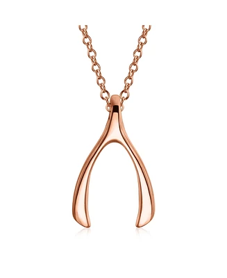 Bling Jewelry Good Luck Graduation Charm Wishbone Pendant Necklace For Women .925 Sterling Silver Rose Pink Gold Plated