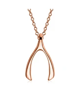 Bling Jewelry Good Luck Graduation Charm Wishbone Pendant Necklace For Women .925 Sterling Silver Rose Pink Gold Plated