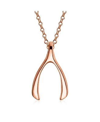Bling Jewelry Simple Wishbone Pendant Necklace 14k Rose Gold Plated Sterling Silver Charm