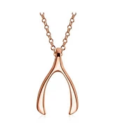 Bling Jewelry Simple Wishbone Pendant Necklace 14k Rose Gold Plated Sterling Silver Charm