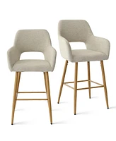 Linen Armrest Counter Height Bar Stools Set of 2 with Back-Maison Boucle