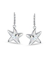 Bling Jewelry Iridescent White Created Opal Inlay Nautical Vacation Honeymoon Ocean Marine Life Starfish Dangle Drop Lever back Earrings For Women .92