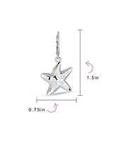 Bling Jewelry Iridescent White Created Opal Inlay Nautical Vacation Honeymoon Ocean Marine Life Starfish Dangle Drop Lever back Earrings For Women .92