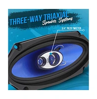 Pyle 4" x 10" Three-Way Triaxial Speaker System, 300 Watt, Blue