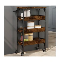 vidaXL Kitchen Trolley Smoked Oak 20.9"x7.9"x29.9" Engineered Wood