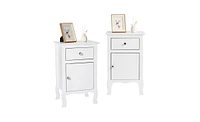 Slickblue Set of 2 Country Style Night Tables, Mdf with Curved Feet, One Drawer & One Door, White