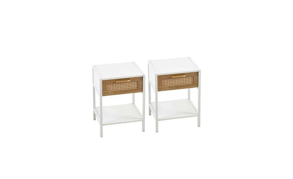 Slickblue Rattan End Table with Drawer for Stylish Storage