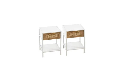 Slickblue Rattan End Table with Drawer for Stylish Storage