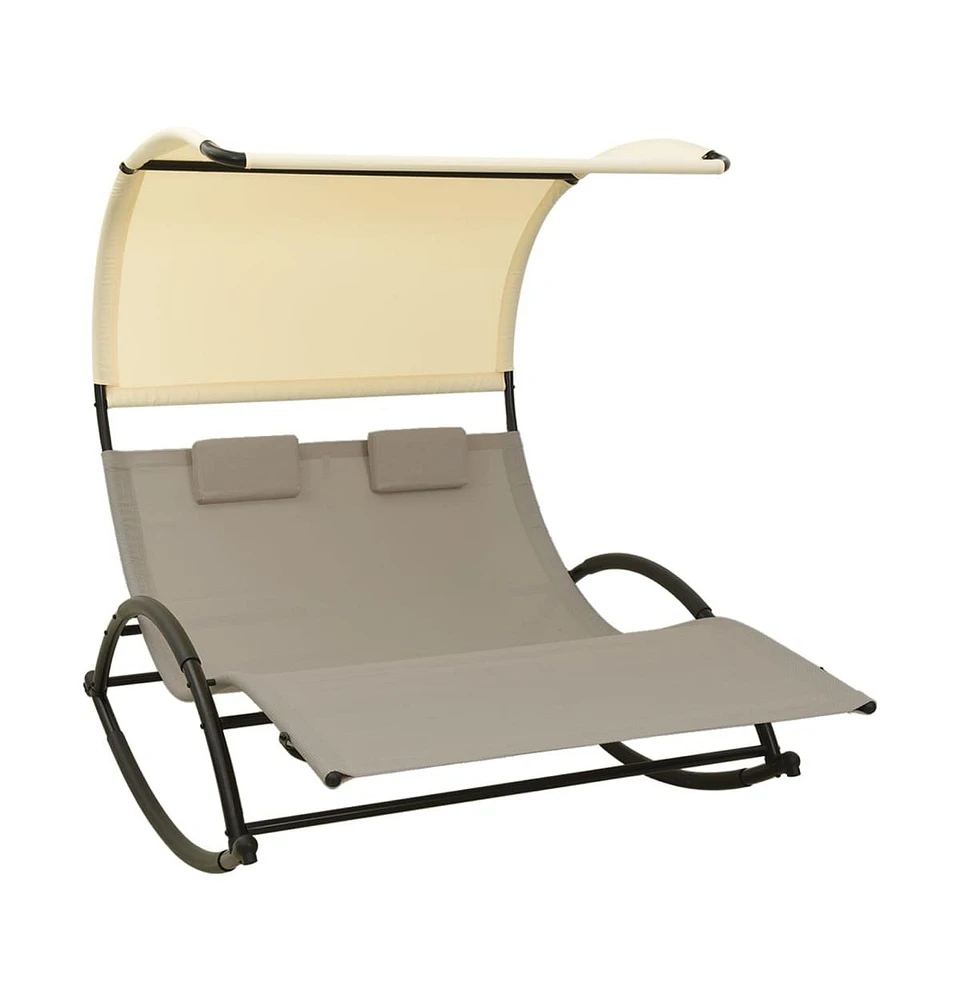 vidaXL Double Sun Lounger with Canopy Textilene Taupe and Cream