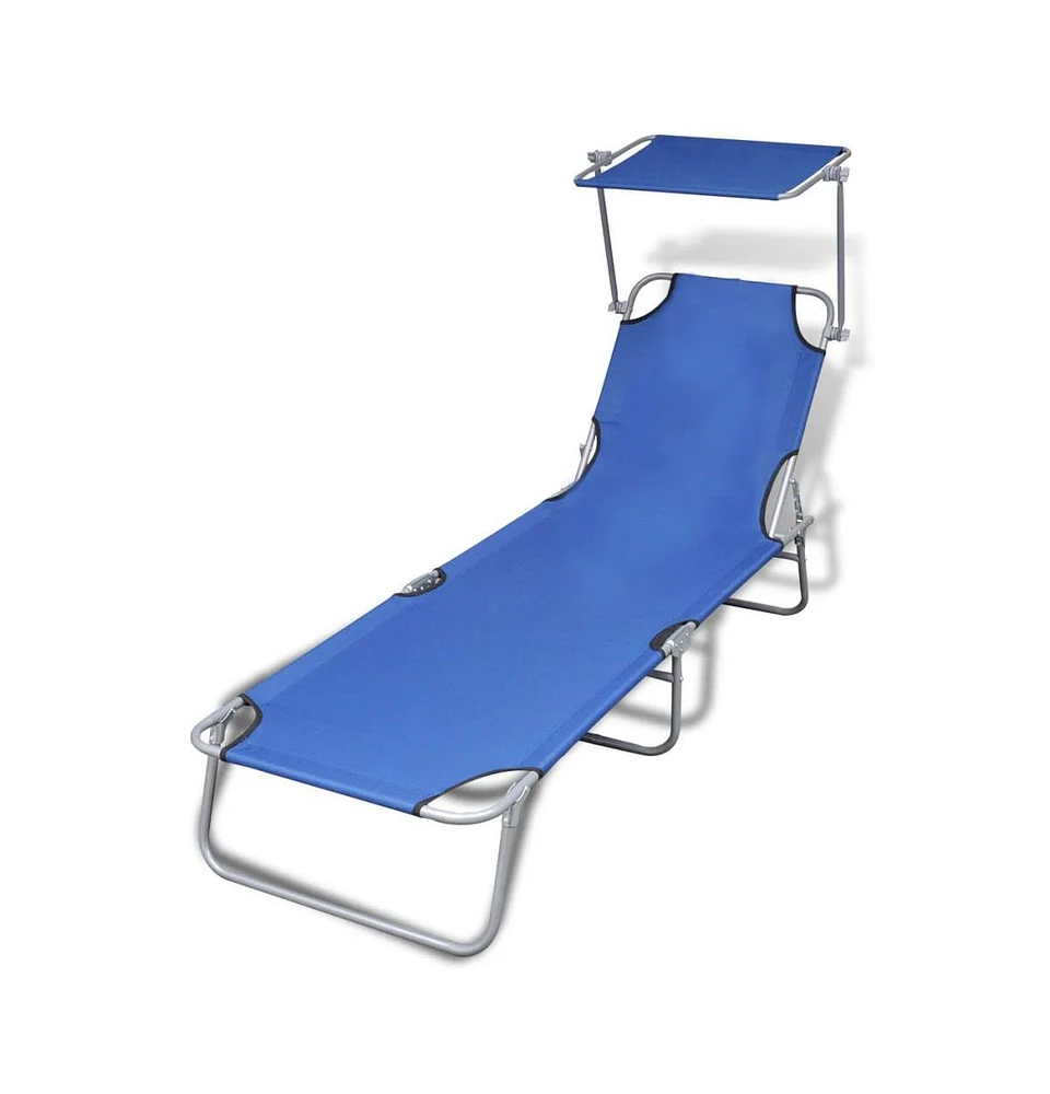 vidaXL Folding Sun Lounger with Canopy Steel and Fabric