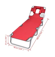 vidaXL Folding Sun Lounger with Head Cushion Powder-coated Steel Red