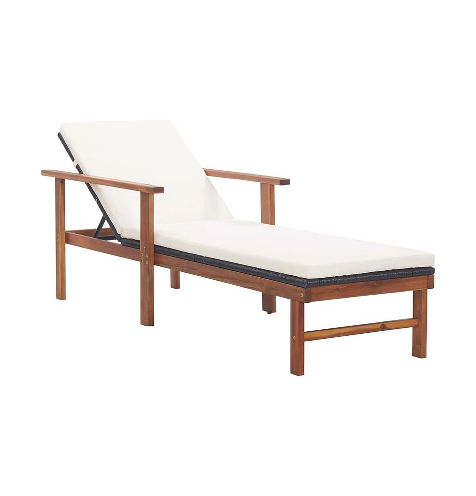 vidaXL Sun Lounger with Cushion Poly Rattan and Solid Acacia Wood Black