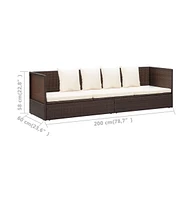 vidaXL Patio Bed with Cushion & Pillows Poly Rattan Brown