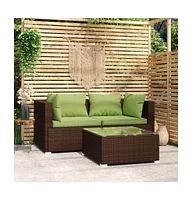 vidaXL 3 Piece Patio Lounge Set with Cushions Brown Poly Rattan