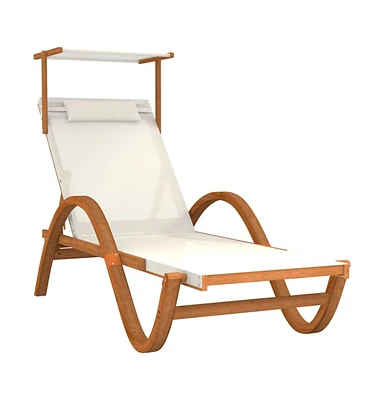 vidaXL Sun Lounger with Canopy White Textilene and Solid Wood Poplar
