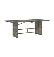 vidaXL Patio Table with Glass Top Gray 74.8"x31.5"x29.1" Poly Rattan