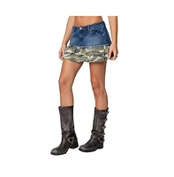 Edikted Women's Camo Ruffle Denim Mini Skirt - Blue