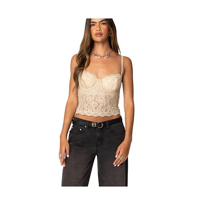 Edikted Womens Charisma Sheer Lace Bra Top