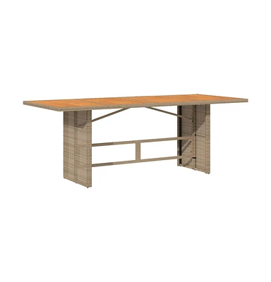 vidaXL Patio Table with Acacia Wood Top Beige 74.8"x31.5"x29.1" Poly Rattan