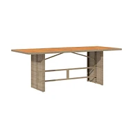 vidaXL Patio Table with Acacia Wood Top Beige 74.8"x31.5"x29.1" Poly Rattan