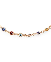 Bling Jewelry Protection Amulet Turkish Multi Color Charm Slender Evil Eyes Anklet Link Ankle Bracelet Rose Plated .925 Sterling Silver