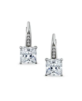 Bling Jewelry Holiday Classic 2CT Solitaire Cubic Zirconia Princess Cut Square Pave Drop Lever back Earrings For Women .925 Sterling Silver