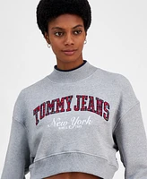 Tommy Jeans Women's Cropped Tartan Logo Mock Neck Sweatshirt