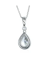 Bling Jewelry Cubic Zirconia Traditional Classic Large Cz Teardrop Solitaire Pendant Necklace For Women .925 Sterling Silver