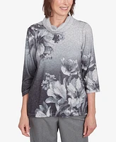 Alfred Dunner Women's Copenhagen Dramatic Floral Cowl Neck Top