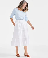 Style & Co Women's Cotton Eyelet Tiered Skirt, Created for Macy's