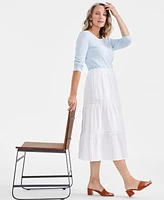 Style & Co Women's Cotton Eyelet Tiered Skirt, Created for Macy's