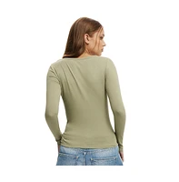 Cotton On Women's Staple Rib Scoop Neck Long Sleeve Top