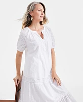 Style & Co Women's Cotton Split-Neck Short-Sleeeve Eyelet Top, Exclusively at Macy's