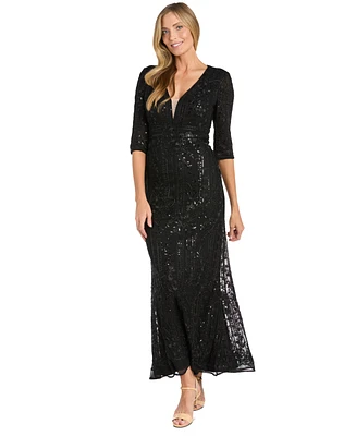 R & M Richards Petite 3/4-Sleeve Evening Gown