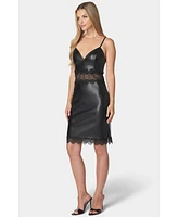 Bebe Women's Faux Leather and Lace Mini Dress