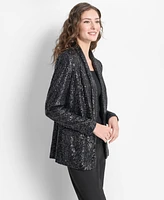 Dkny Petite Sequined Shawl-Collar Long-Sleeve Jacket