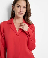 Petite Notched Collar Long-Sleeve Shirt