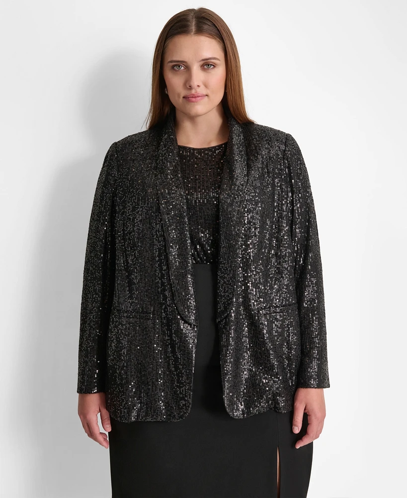 Dkny Plus Sequined Shawl-Collar Long-Sleeve Jacket