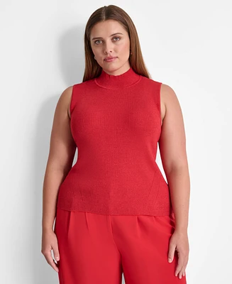 Dkny Plus Mock-Neck Sleeveless Rib-Knit Top