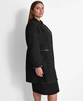 Dkny Women's Faux-Leather-Trim Textured Coat