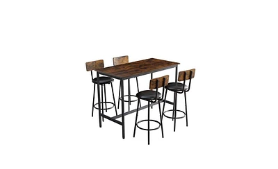 Slickblue 5-Piece Industrial Style Bar Table Set with Stools for Modern Dining and Home Bars