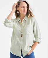 Style & Co Petite Perfect Button-Front Long-Sleeve T-Shirt, Created for Macy's