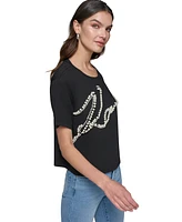 Karl Lagerfeld Paris Women's Faux-Pearl Logo T-Shirt