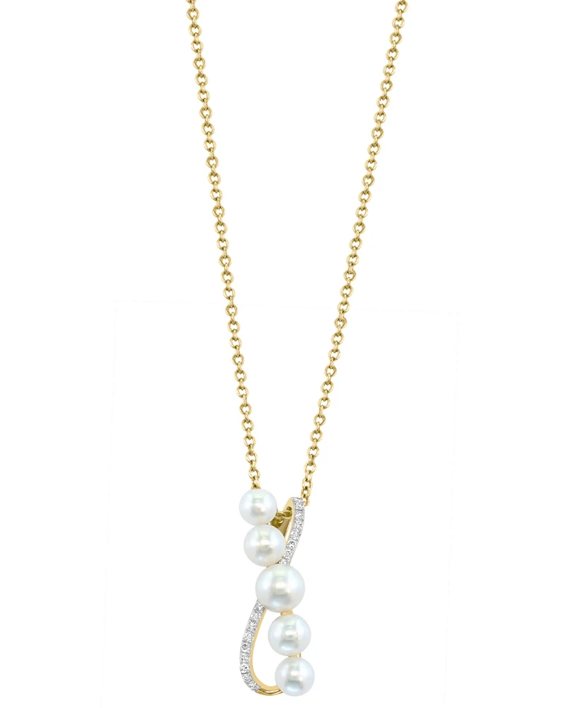 Effy Cultured Freshwater Pearl (3-1/2-5mm) & Diamond (1/20 ct. t.w.) Crossover Pendant Necklace in 14k Gold, 18" + 1" extender