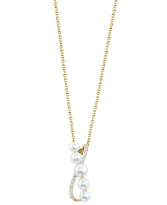 Effy Cultured Freshwater Pearl (3-1/2-5mm) & Diamond (1/20 ct. t.w.) Crossover Pendant Necklace in 14k Gold, 18" + 1" extender