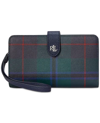 Lauren Ralph Lauren Plaid Crosshatch Leather Tech Wristlet