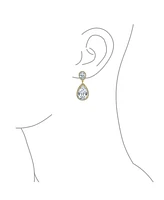 Bling Jewelry Cubic Zirconia Pave Cz Halo Statement Large Teardrop Dangle Clip On Earrings Prom 14K Gold Plated Brass
