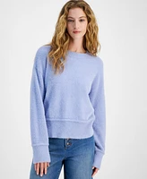 Hippie Rose Juniors' Cozy Drop-Shoulder Eyelash Lurex Crewneck Sweater