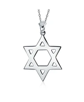 Bling Jewelry Classic Simple Religious Judaica Hanukkah Open Magen Star of David Pendant Necklace for Women .925 Sterling Silver