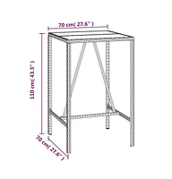 vidaXL Bar Table with Glass Top Black 27.6"x27.6"x43.3" Poly Rattan